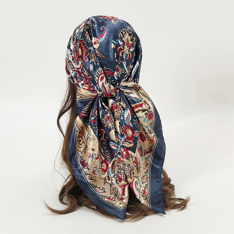 Satin Square Scarf Women  Elegant 2025 Print Silk Neckerchief Shawl Wraps Headband Handle Hair Accessories Bandana