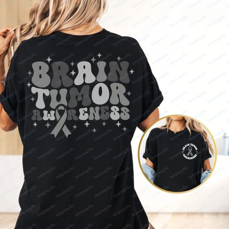 Brain Tumor Awareness Cotton T-Shirt Gray Ribbon Shirt Brain Cancer Shirt Cancer Warrior Shirt Tumor Gifts Cancer Fighter Tees