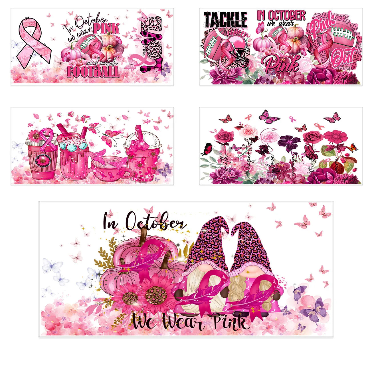Pink Ribbon Affirmation Cup Wraps Decals for 16oz Libbey Glass Breast Cancer Awareness 3D Transfer Stickers UV DTF Cup Wraps