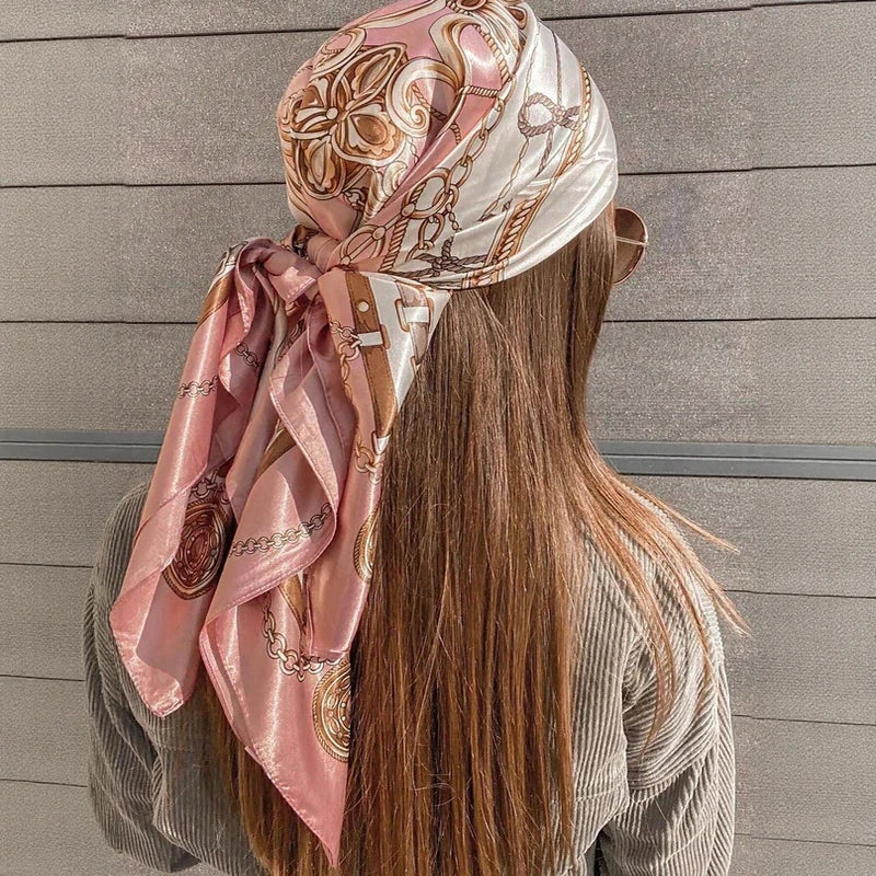 Satin Square Scarf Women  Elegant 2025 Print Silk Neckerchief Shawl Wraps Headband Handle Hair Accessories Bandana