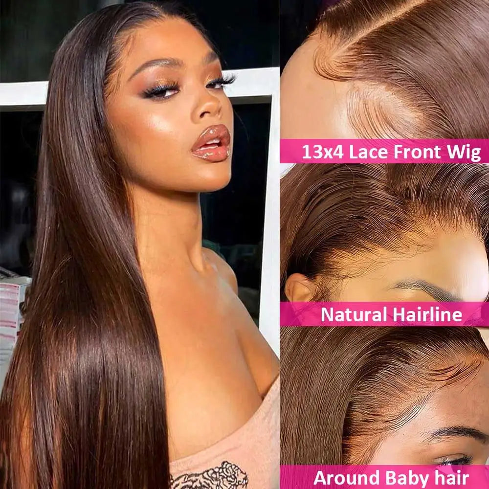 Chocolate Brown Straight Human Hair Wigs 13X4 HD Lace Frontal Wigs Colored Brazilian Bone Straight Lace Front Wigs For Women