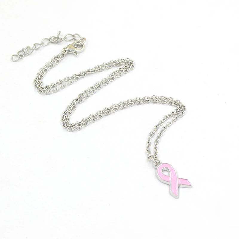 Stainless Steel Chain with Simple Pendant Necklace Breast Cancer Awareness Jewelry Yellow Ribbon Pink Ribbon Necklaces