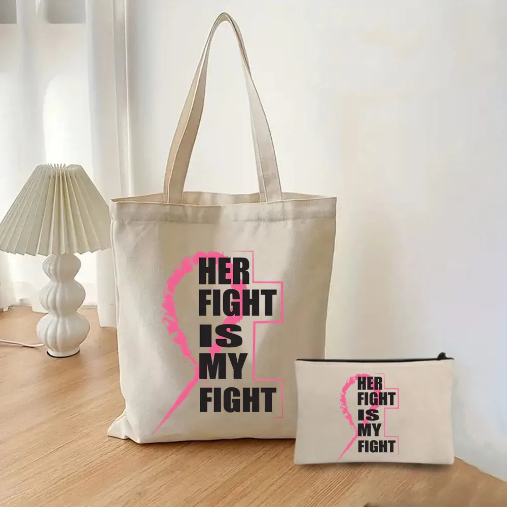 October Pink Breast Cancer Awareness Pattern Bag Set, Lightweight Large Capacity Tote Bag, Party Gift Handbag for Girls