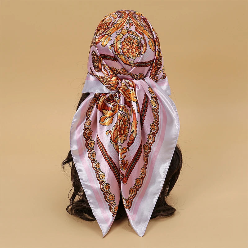 Satin Square Scarf Women  Elegant 2025 Print Silk Neckerchief Shawl Wraps Headband Handle Hair Accessories Bandana