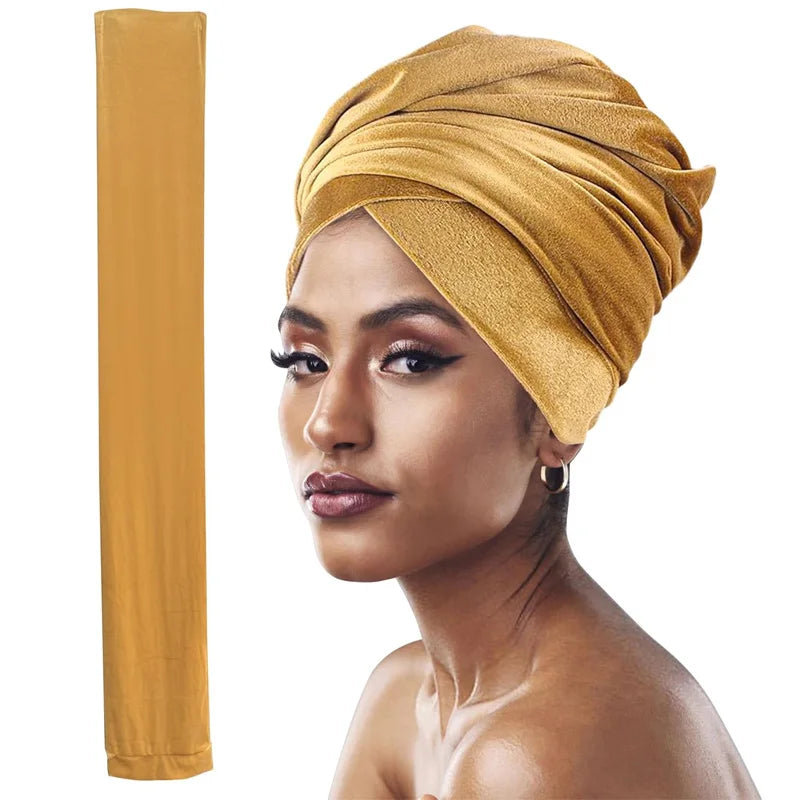 New Women Pleated Velvet  Elegant Head Wrap Extra Long Tube, Headwrap Scarf Tie for Chemo