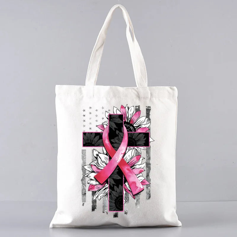 October Pink Breast Cancer Awareness Pattern Bag Set, Lightweight Large Capacity Tote Bag, Party Gift Handbag for Girls