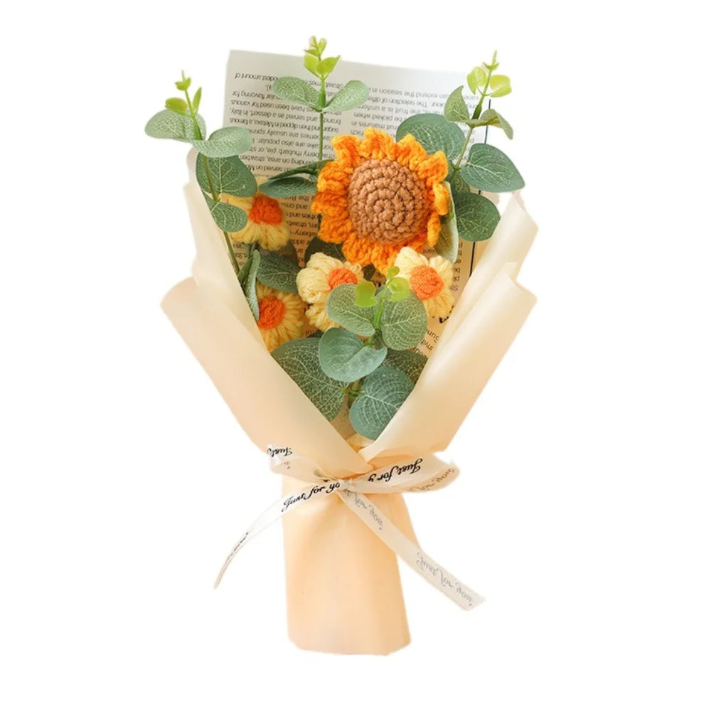 Handmade Eternal Flower Sunflower Daisy Bouquet Artificial Flower Crochet Bouquet Anniversary Mothers Day Valentine's Day Gift