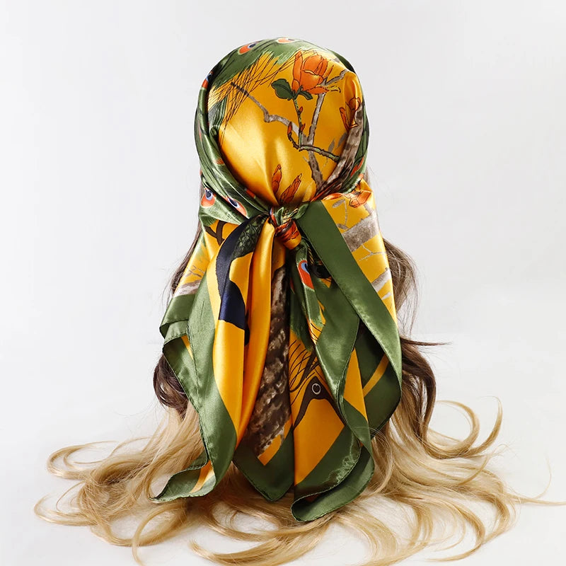 Satin Square Scarf Women  Elegant 2025 Print Silk Neckerchief Shawl Wraps Headband Handle Hair Accessories Bandana