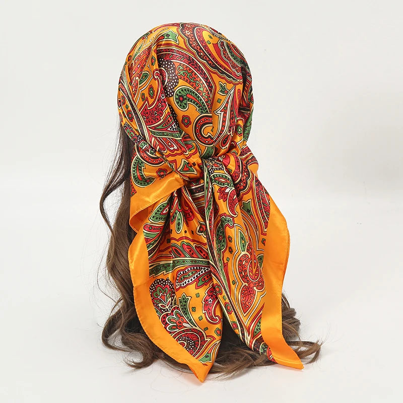 Satin Square Scarf Women  Elegant 2025 Print Silk Neckerchief Shawl Wraps Headband Handle Hair Accessories Bandana