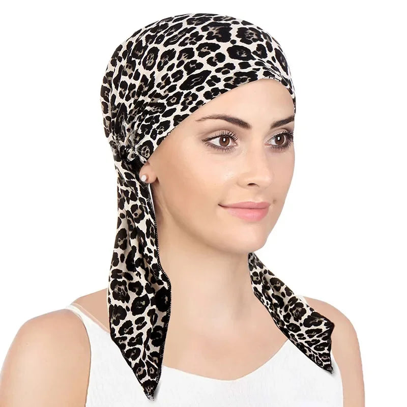 Women Soft Head Scarf Headbands Pre-Tied Head Scarf Printed Ladies Cotton Chemo Cap  Hair Accessories