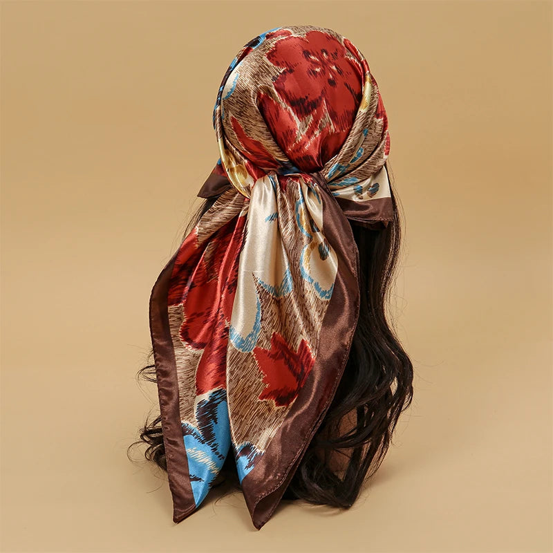 Satin Square Scarf Women  Elegant 2025 Print Silk Neckerchief Shawl Wraps Headband Handle Hair Accessories Bandana