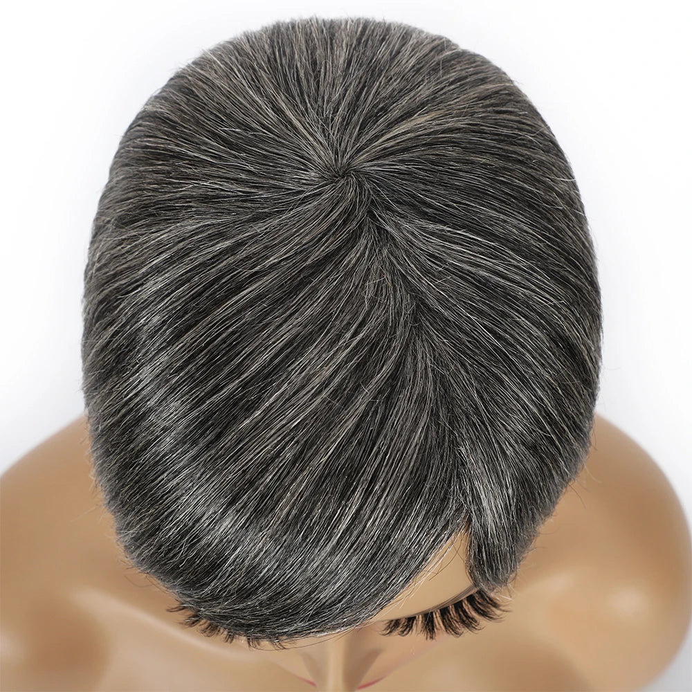 Ombre Grey Short Pixie Cut Wig with Bangs Salt and Pepper Human Hair Wig Pre Plucked Glueless Gray Bob Wig Full Machine Made