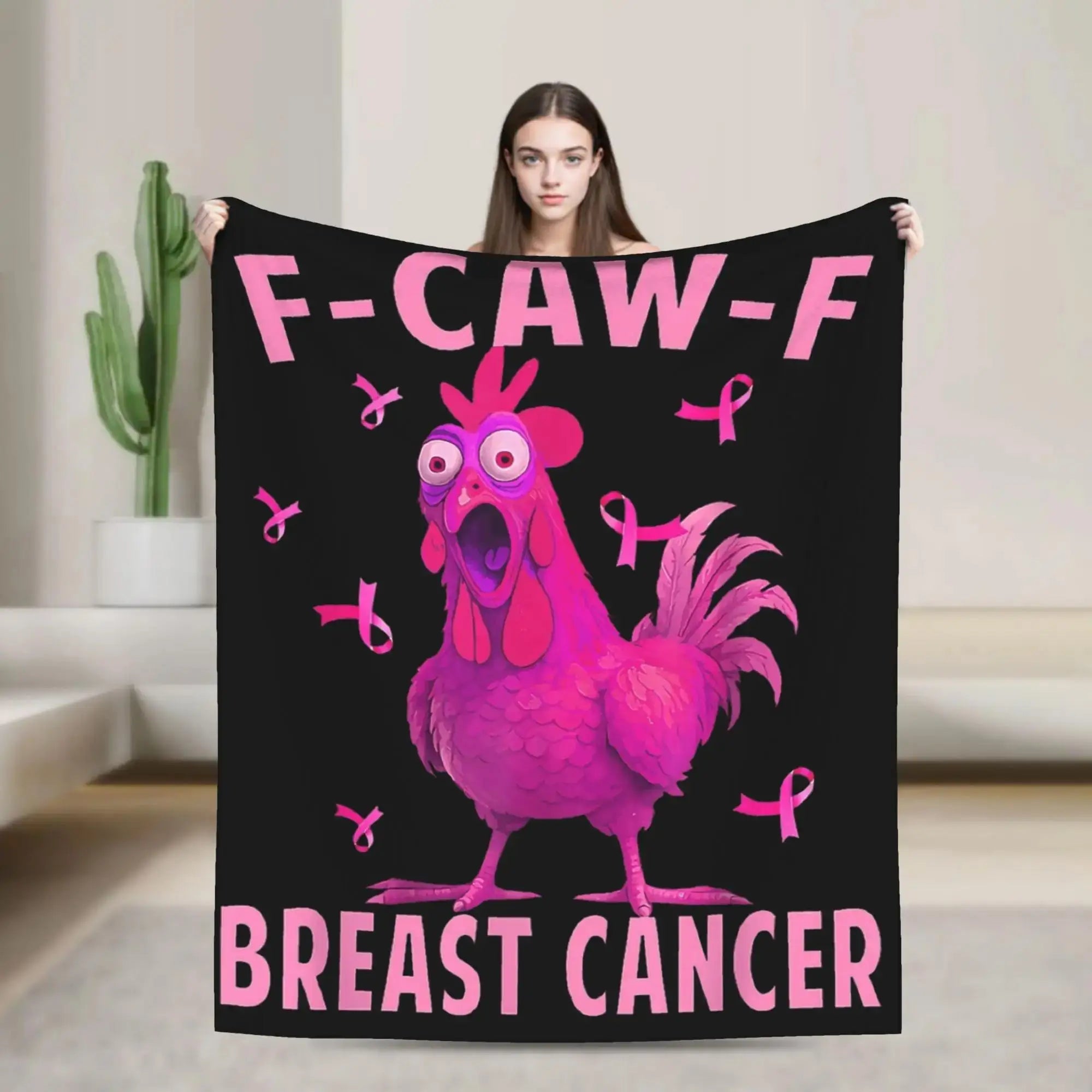 FCawF Rooster Meme Funny Chicken Fcawf Breast Cancer Awareness Blanket Super Warm Winter Bedding Throw for Chair Sofa Bed Cover