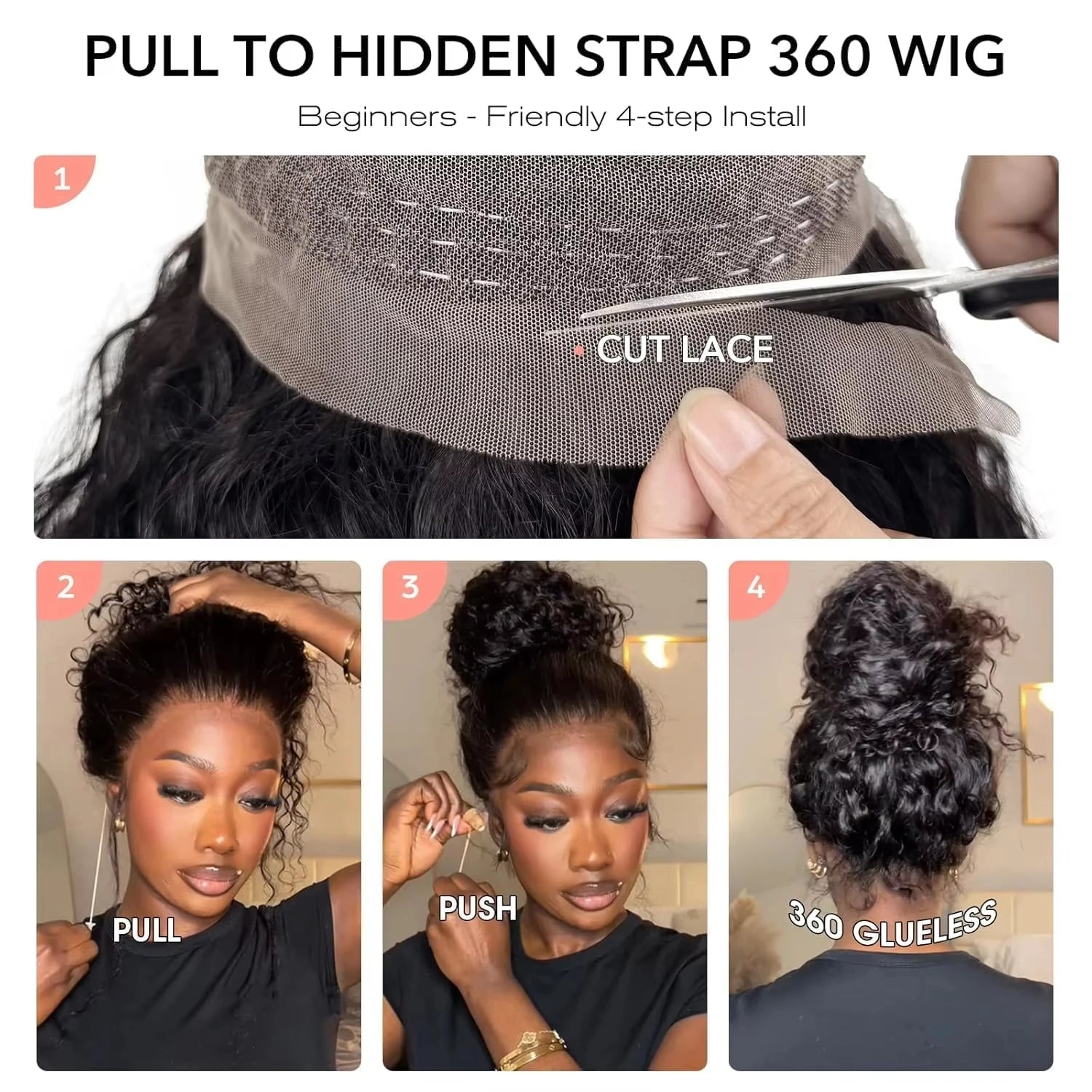 Nexora Curly Wig 1b Black Water Wave 360 human hair full lace Deep Wave Invisible Strap Glueless Lace Wigs