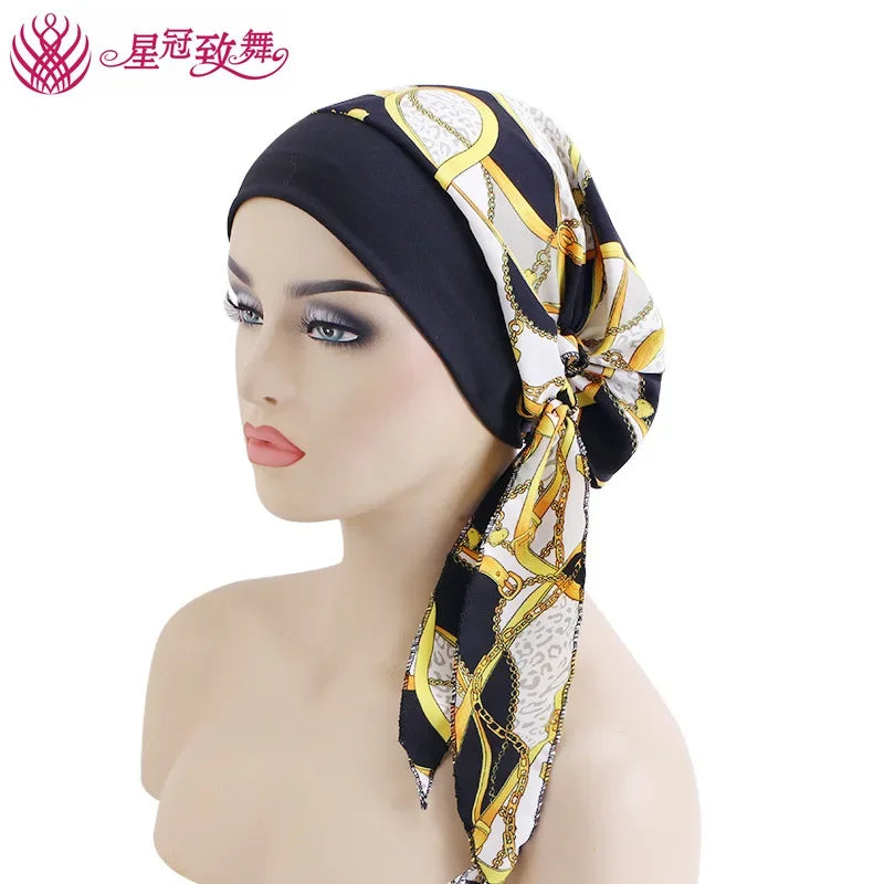 Elastic Wide-Band Boho Print Head Scarf, Sleep Cap & Hair Wrap for Women