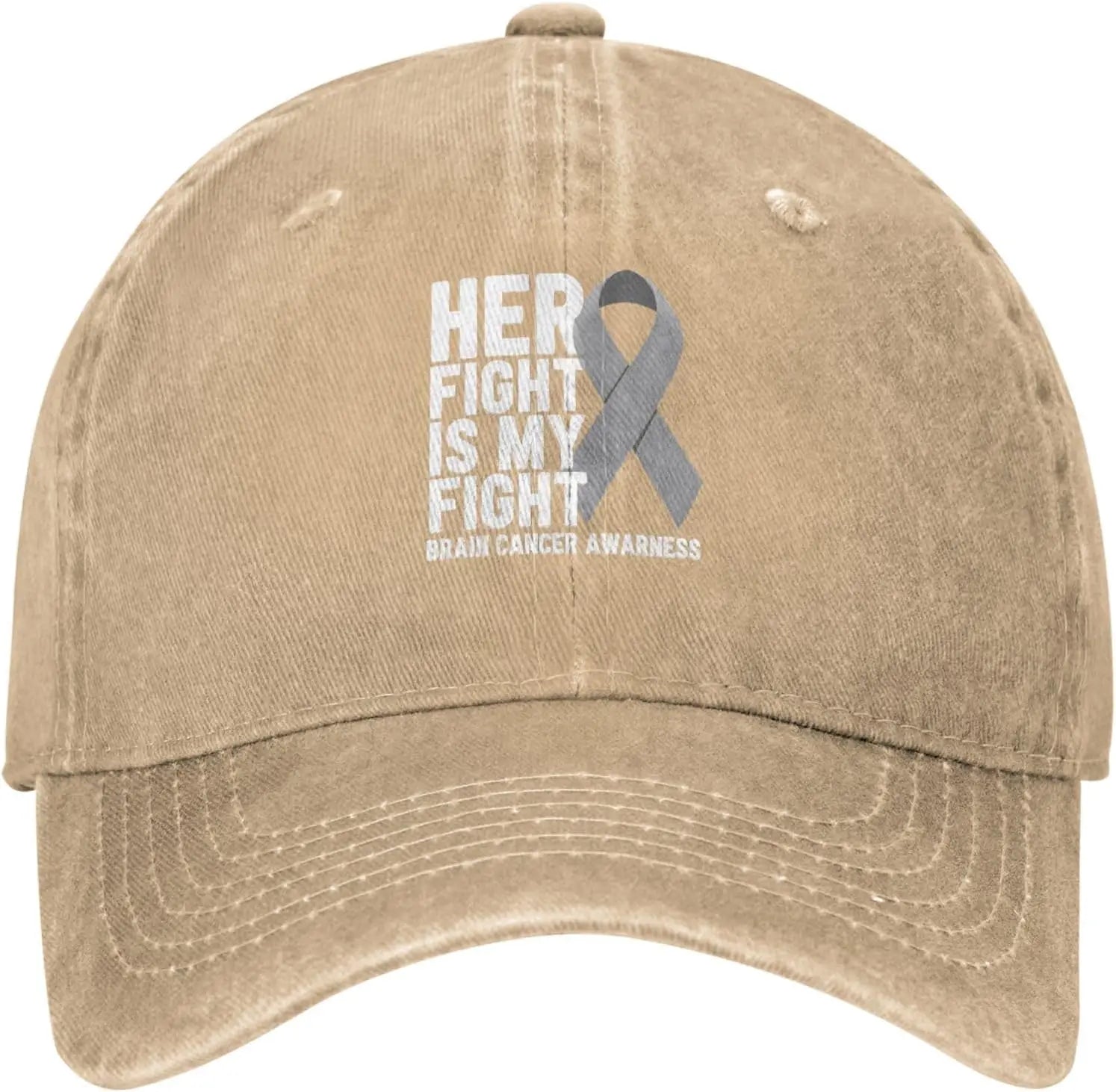 Her Fight Is My Fight Brain Cancer Awareness Grey Ribbon Baseball Cap Adjustable Cotton Casual Hat