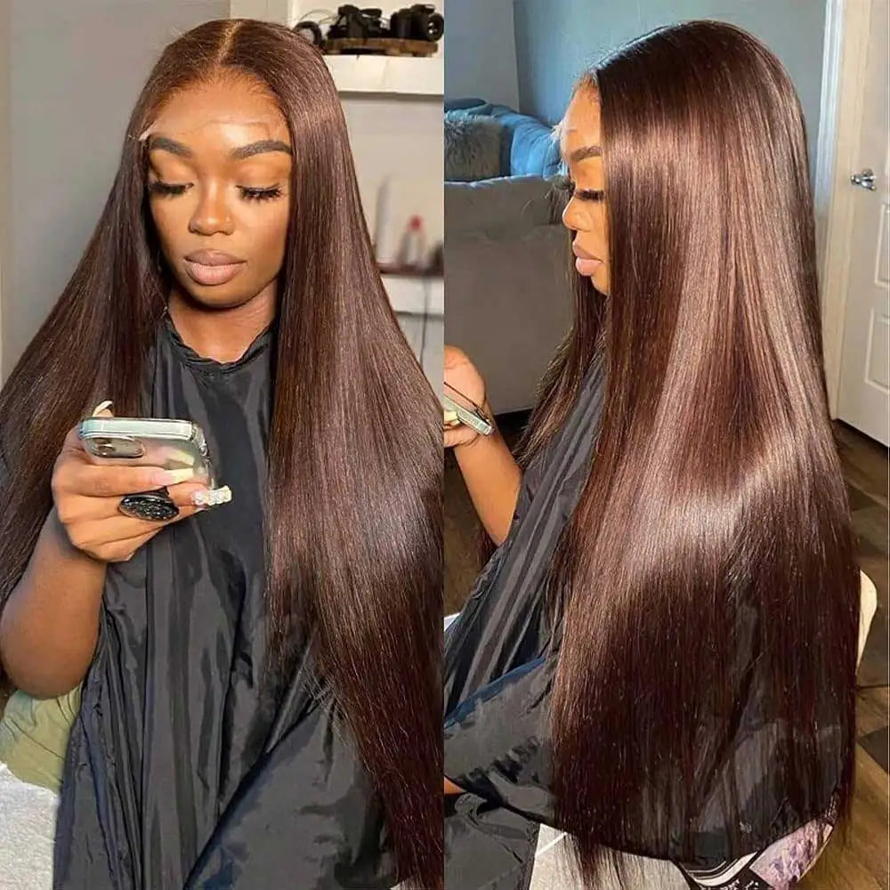 Chocolate Brown Straight Human Hair Wigs 13X4 HD Lace Frontal Wigs Colored Brazilian Bone Straight Lace Front Wigs For Women