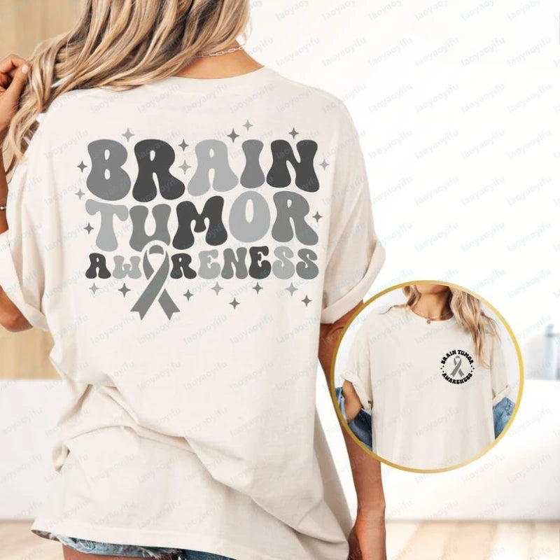 Brain Tumor Awareness Cotton T-Shirt Gray Ribbon Shirt Brain Cancer Shirt Cancer Warrior Shirt Tumor Gifts Cancer Fighter Tees