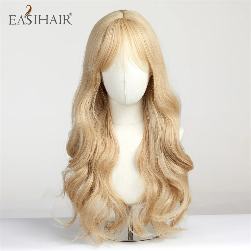 EASIHAIR Sandy Blonde Golden Wavy Synthetic Wigs with Long Hair Wigs for Women Natural Heat Resistant