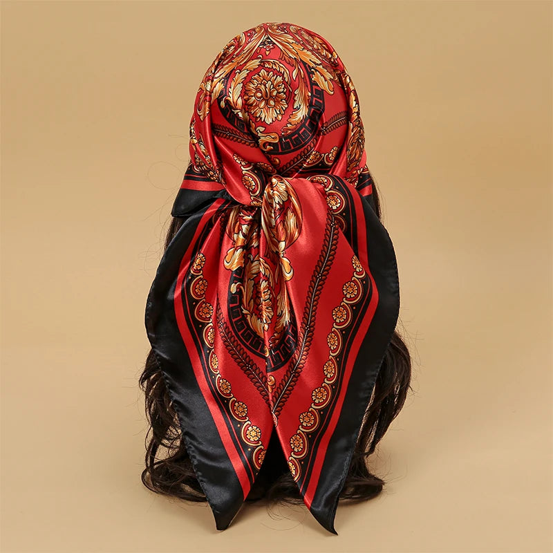 Satin Square Scarf Women  Elegant 2025 Print Silk Neckerchief Shawl Wraps Headband Handle Hair Accessories Bandana