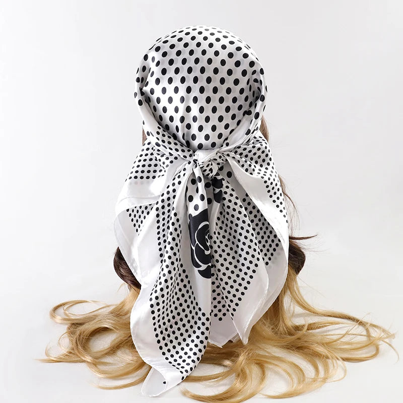 Satin Square Scarf Women  Elegant 2025 Print Silk Neckerchief Shawl Wraps Headband Handle Hair Accessories Bandana
