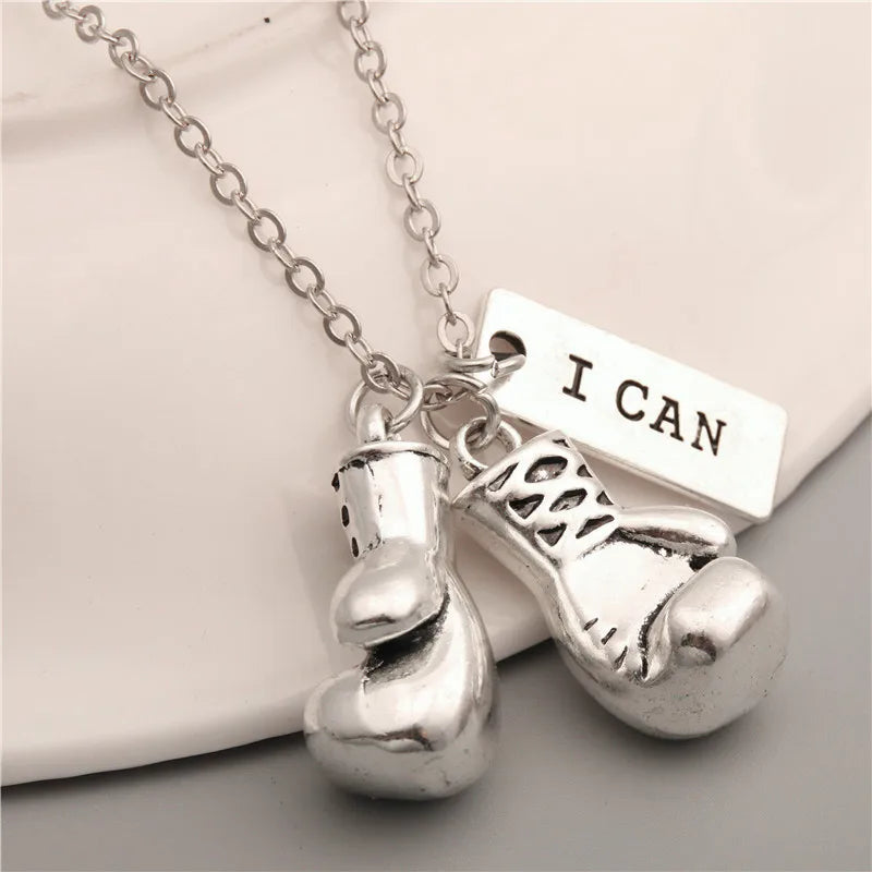 Boxing Glove Necklace "I Can" Exercise and Fitness Faith Power Women Jewelry Accessories Pendant Friend Family Gifts Fashion