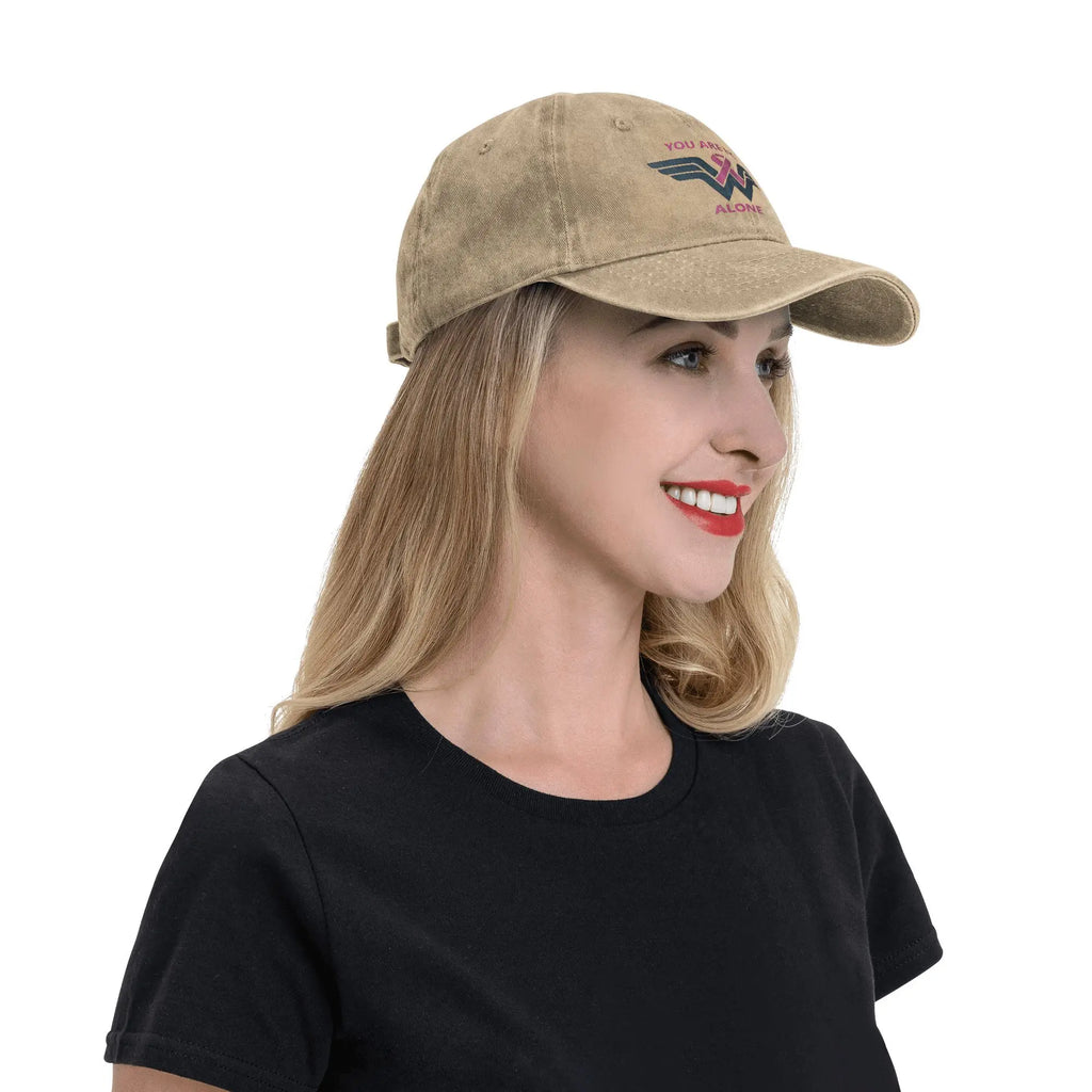 Breast Cancer Ribbon Wonder Unisex Baseball Cap October Fighter Distressed Washed Hats Vintage Outdoor Adjustable Snapback