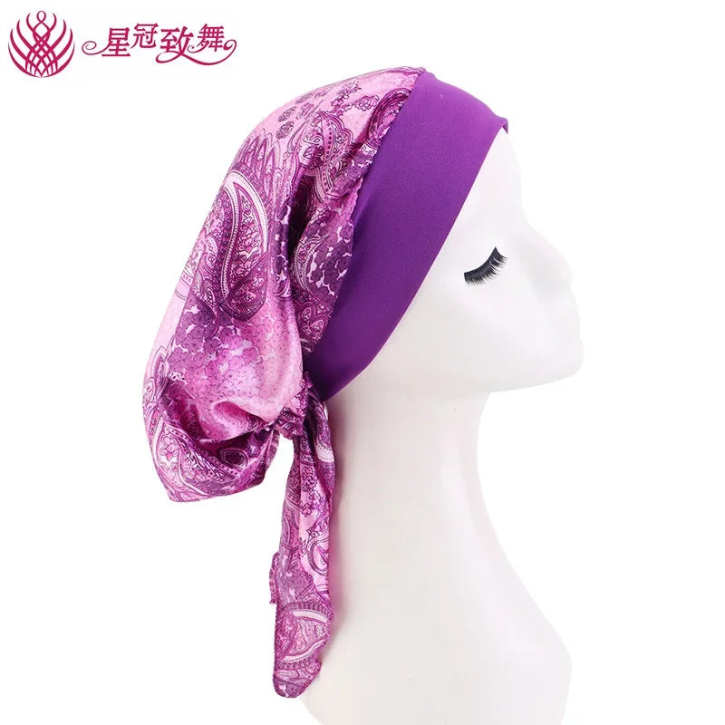 Elastic Wide-Band Boho Print Head Scarf, Sleep Cap & Hair Wrap for Women