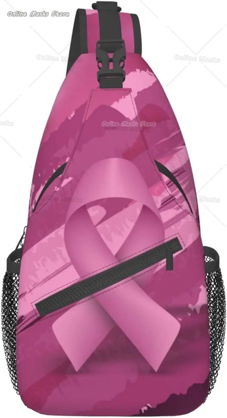 Breast Cancer Pink Awareness Ribbon Sling Bag for Women Girls Shoulder Backpack Chest Bags Crossbody Daypack for Hiking Camping
