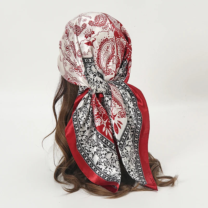 Satin Square Scarf Women  Elegant 2025 Print Silk Neckerchief Shawl Wraps Headband Handle Hair Accessories Bandana