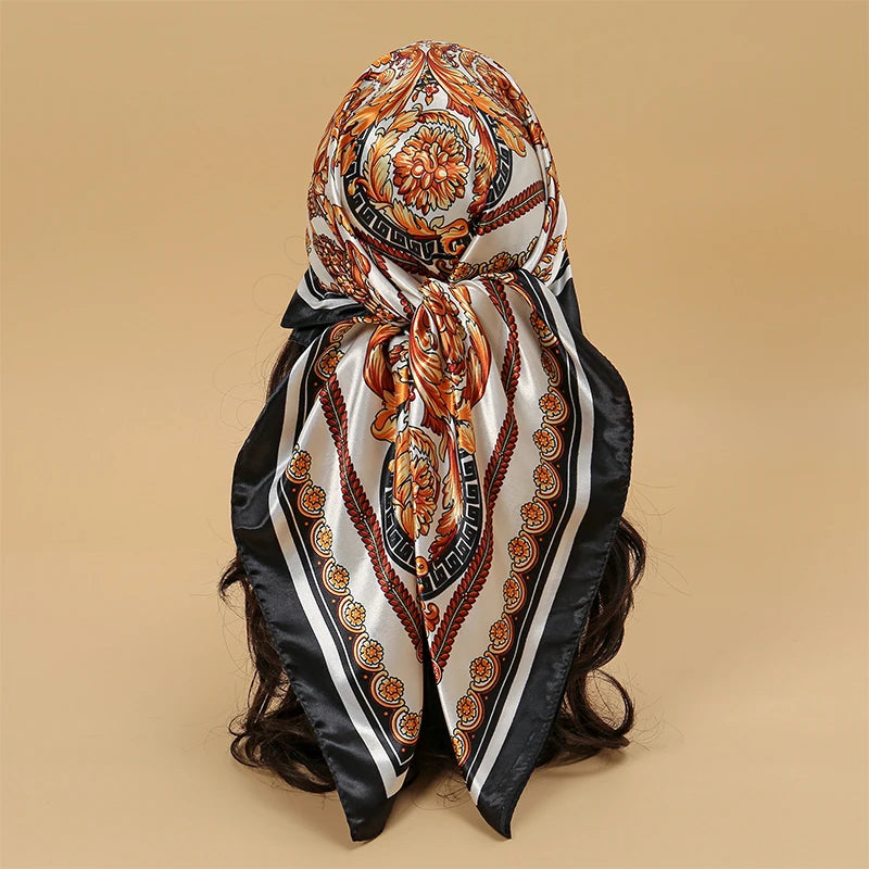 Satin Square Scarf Women  Elegant 2025 Print Silk Neckerchief Shawl Wraps Headband Handle Hair Accessories Bandana