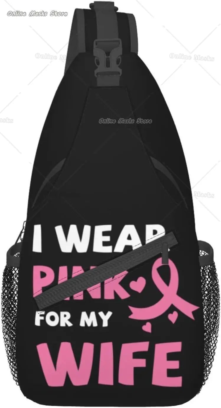 Breast Cancer Pink Awareness Ribbon Sling Bag for Women Girls Shoulder Backpack Chest Bags Crossbody Daypack for Hiking Camping