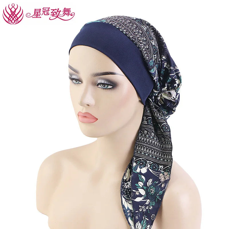 Elastic Wide-Band Boho Print Head Scarf, Sleep Cap & Hair Wrap for Women