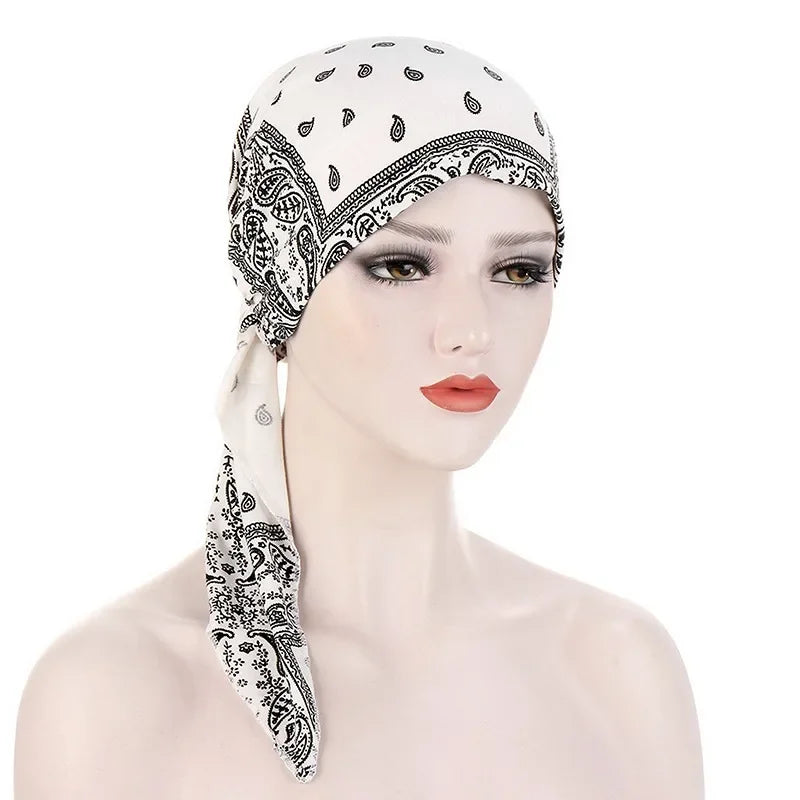 Women Soft Head Scarf Headbands Pre-Tied Head Scarf Printed Ladies Cotton Chemo Cap  Hair Accessories