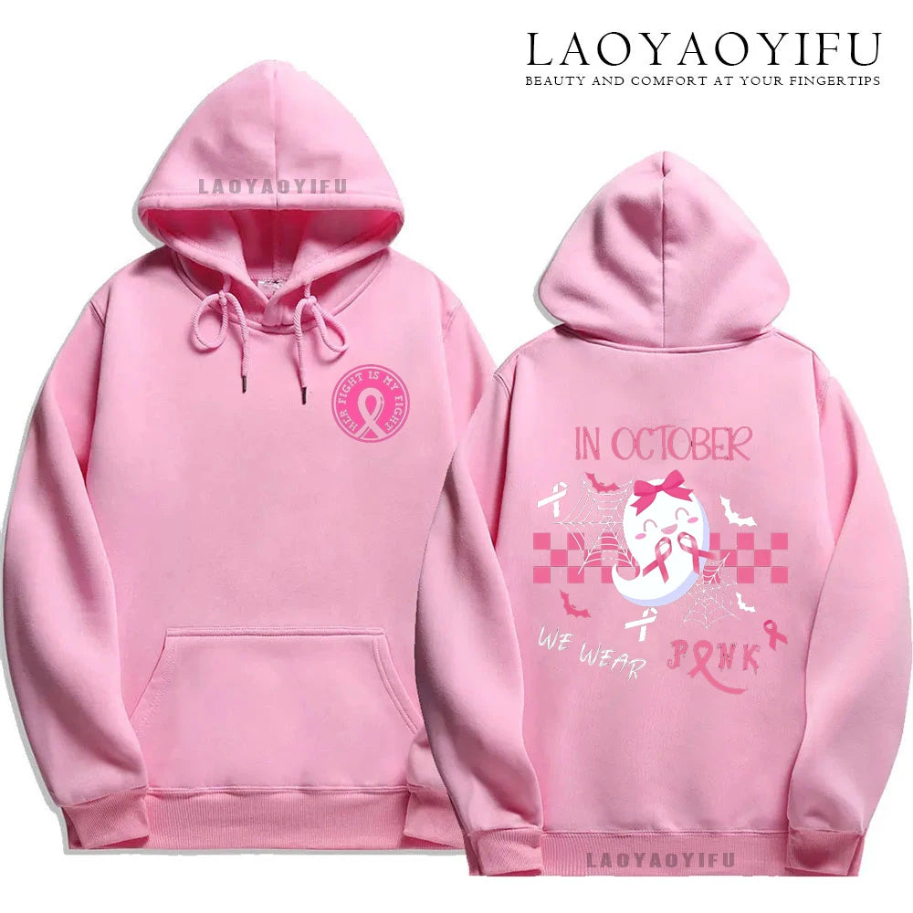 Pink Ribbon Breast Cancer Awareness Hoodie Unisex Cancer Survivor Support Thermal Lined Streetwear Anime Hoodie Autumn Tops