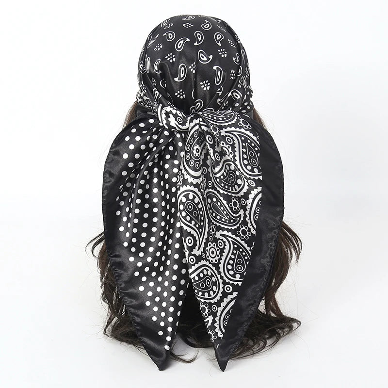 Satin Square Scarf Women  Elegant 2025 Print Silk Neckerchief Shawl Wraps Headband Handle Hair Accessories Bandana