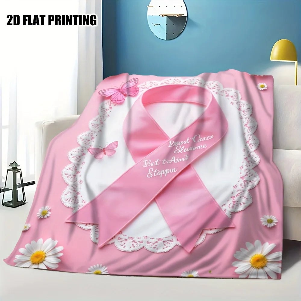 Ultra Soft Flannel Throw Blanket Breast Cancer Awareness Design, for Sofas Beds Chairs, Year Round Comfort Gift