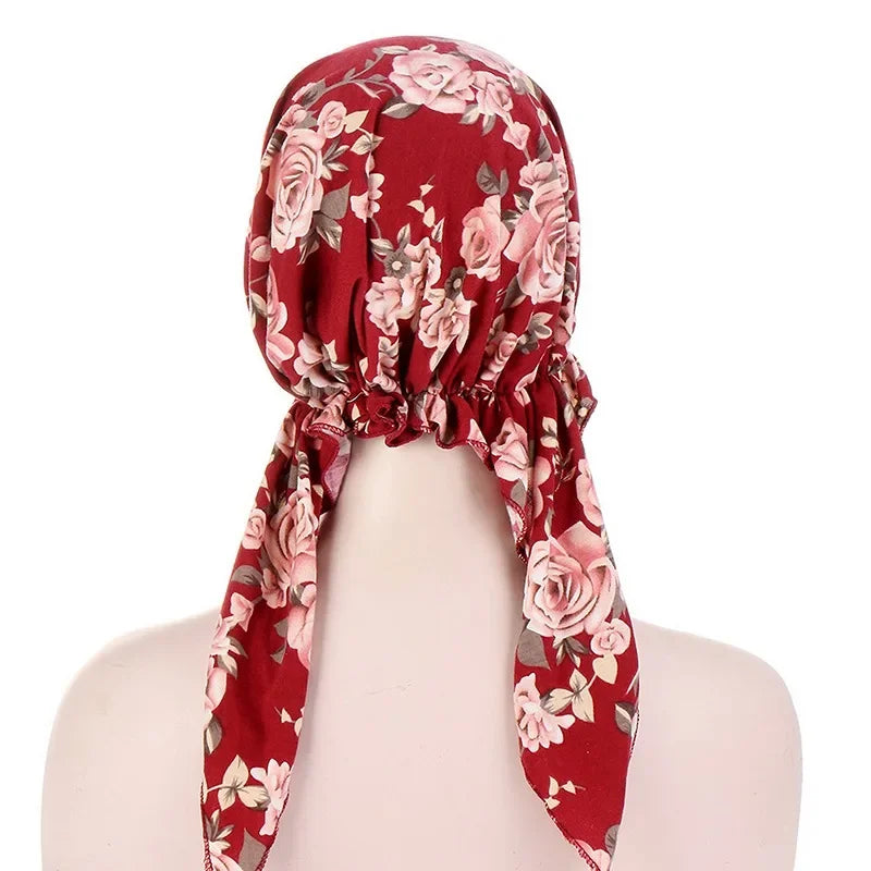 Women Soft Head Scarf Headbands Pre-Tied Head Scarf Printed Ladies Cotton Chemo Cap  Hair Accessories