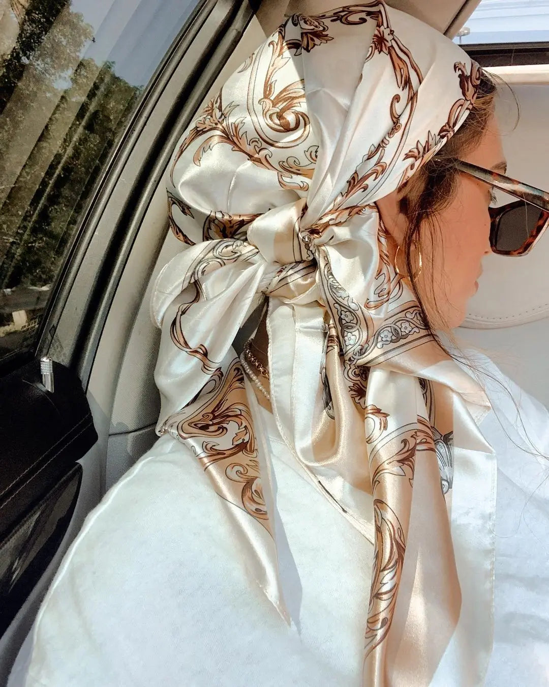 Satin Square Scarf Women  Elegant 2025 Print Silk Neckerchief Shawl Wraps Headband Handle Hair Accessories Bandana