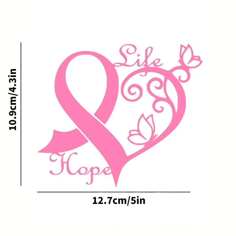 Pink Cancer Awareness Ribbon Heart Butterfly Vine Decal, Hope Life Sticker for Laptop, Water Bottle, Phone, Car & Motorcycle