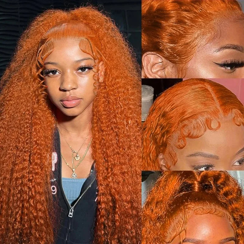 34inch Orange Ginger Water Wave Lace Front Wigs 13x4 13x6 #350 Colored Wigs 100% Brazilian Human Hair Deep Curly Wigs 260Density