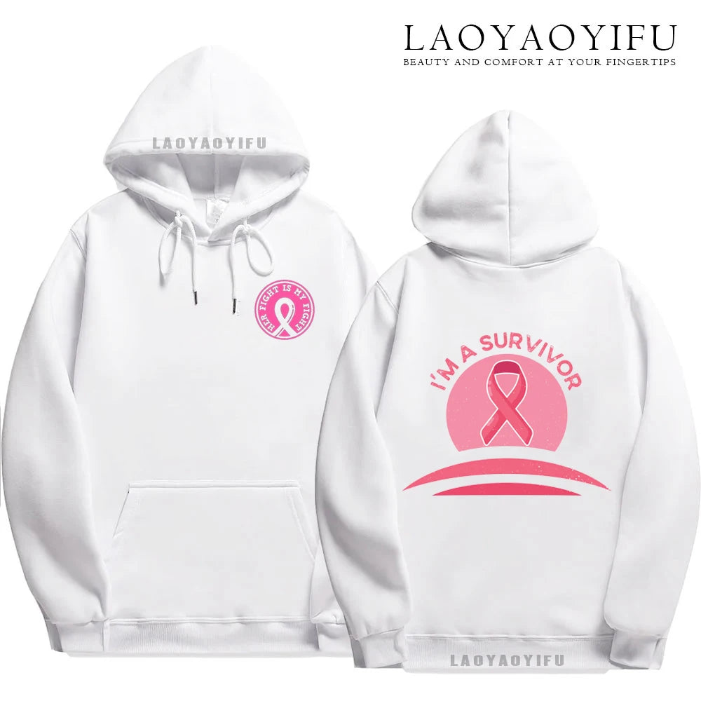 Pink Ribbon Breast Cancer Awareness Hoodie Unisex Cancer Survivor Support Thermal Lined Streetwear Anime Hoodie Autumn Tops