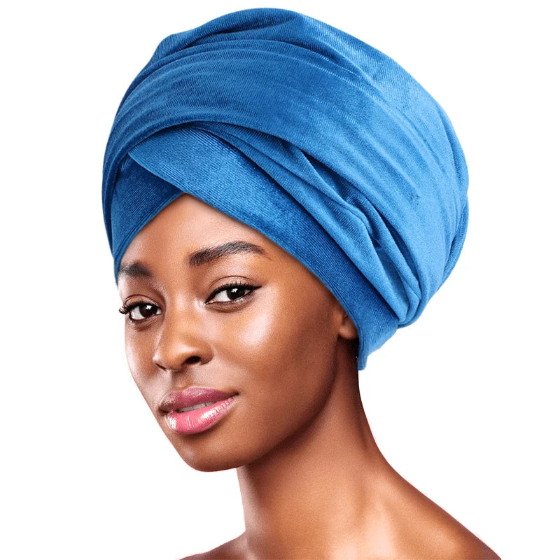 New Women Pleated Velvet  Elegant Head Wrap Extra Long Tube, Headwrap Scarf Tie for Chemo