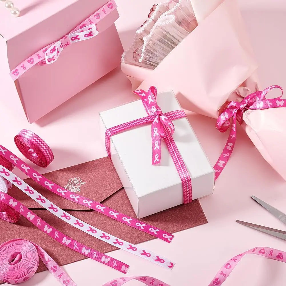 Breast Cancer Awareness Ribbon Pink Ribbon Printed Crafts Decorations Gift Wrapping Sewing