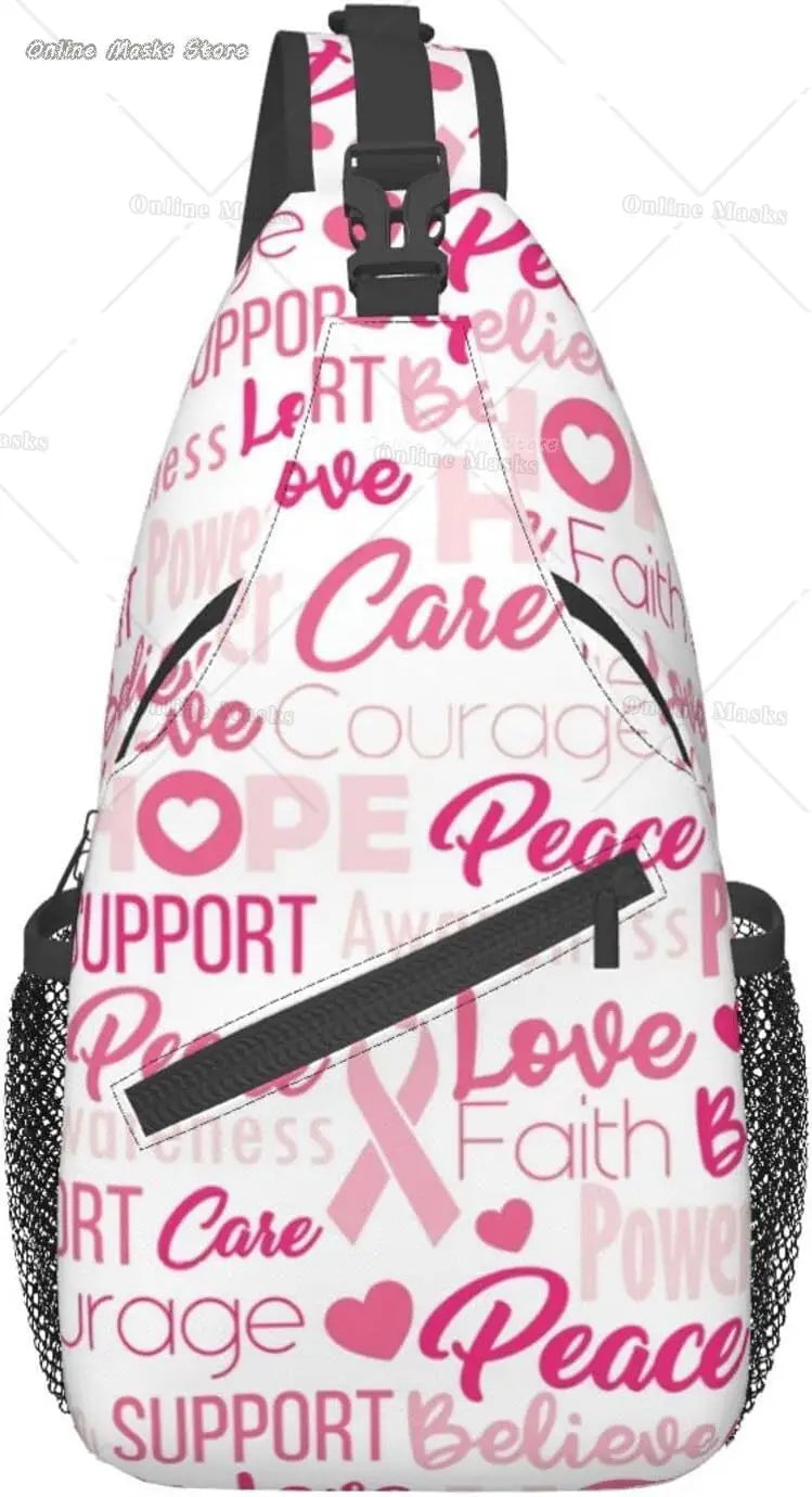 Breast Cancer Pink Awareness Ribbon Sling Bag for Women Girls Shoulder Backpack Chest Bags Crossbody Daypack for Hiking Camping