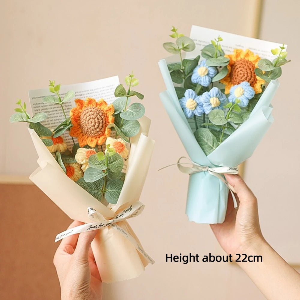 Handmade Eternal Flower Sunflower Daisy Bouquet Artificial Flower Crochet Bouquet Anniversary Mothers Day Valentine's Day Gift