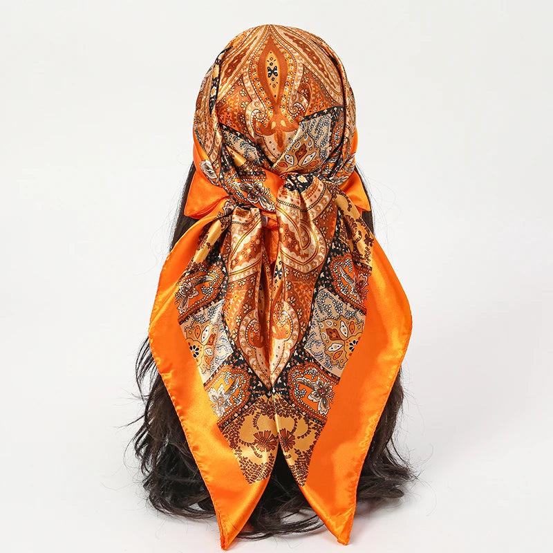 Satin Square Scarf Women  Elegant 2025 Print Silk Neckerchief Shawl Wraps Headband Handle Hair Accessories Bandana