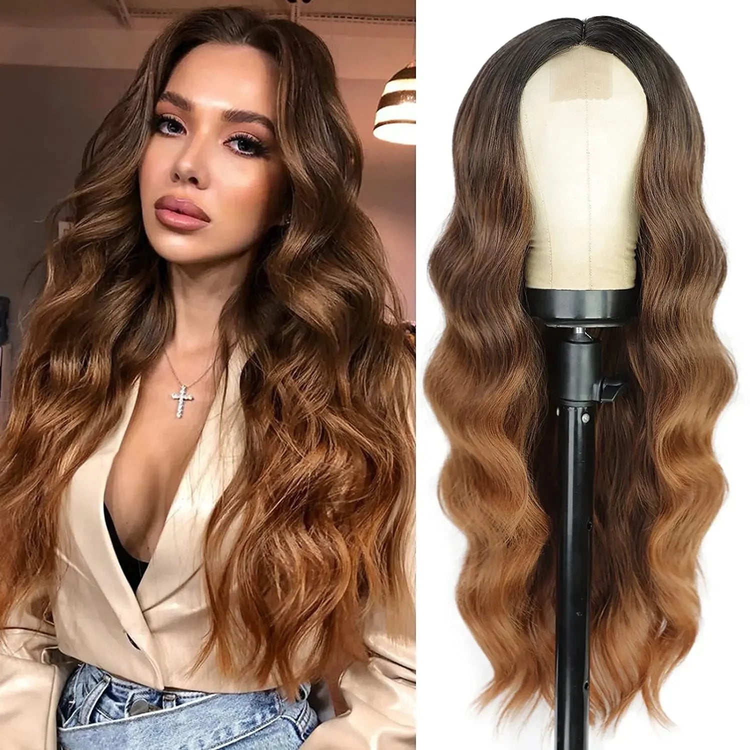Blonde Women's Wigs Ombre Blonde Curly Wig Wig Ladies Synthetic