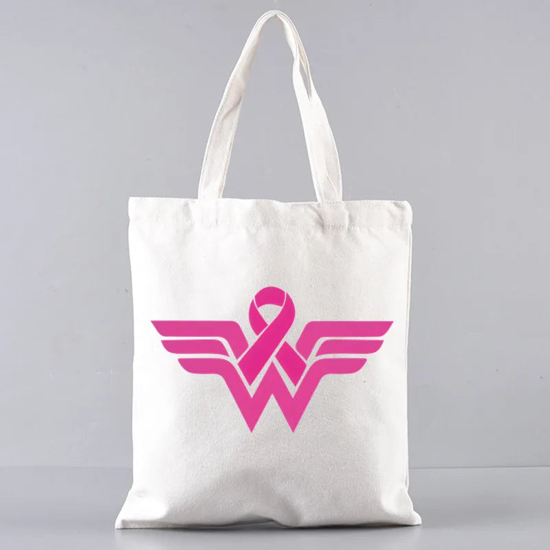 October Pink Breast Cancer Awareness Pattern Bag Set, Lightweight Large Capacity Tote Bag, Party Gift Handbag for Girls