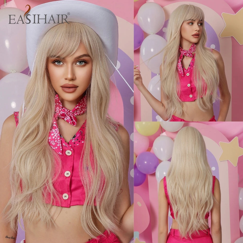 EASIHAIR Sandy Blonde Golden Wavy Synthetic Wigs with Long Hair Wigs for Women Natural Heat Resistant